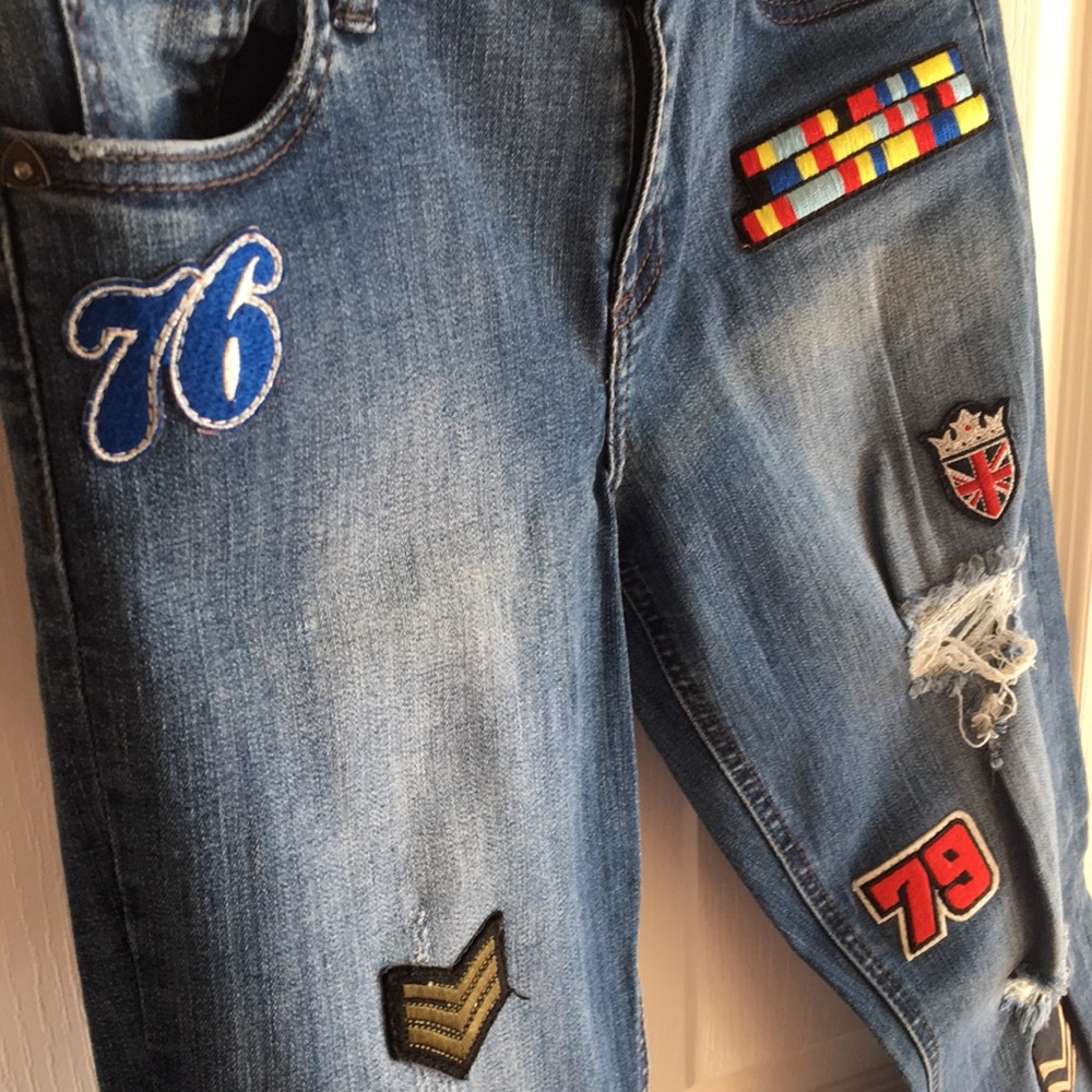 Distressed Rocker Patched Jeans - Picture 6 of 13